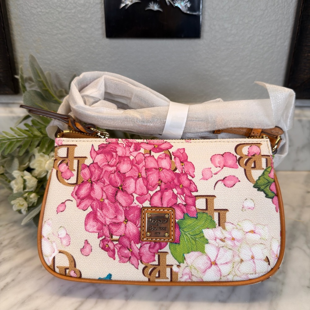 Dooney & Bourke Cream Floral Crossbody With Pink Hydrangeas